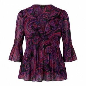 Nue Options Wimsygoth Paisley Ruffle Neck Button Front Sheer 3/4 Sleeve Top PL